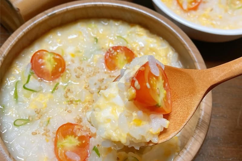 トマトとネギの卵雑炊